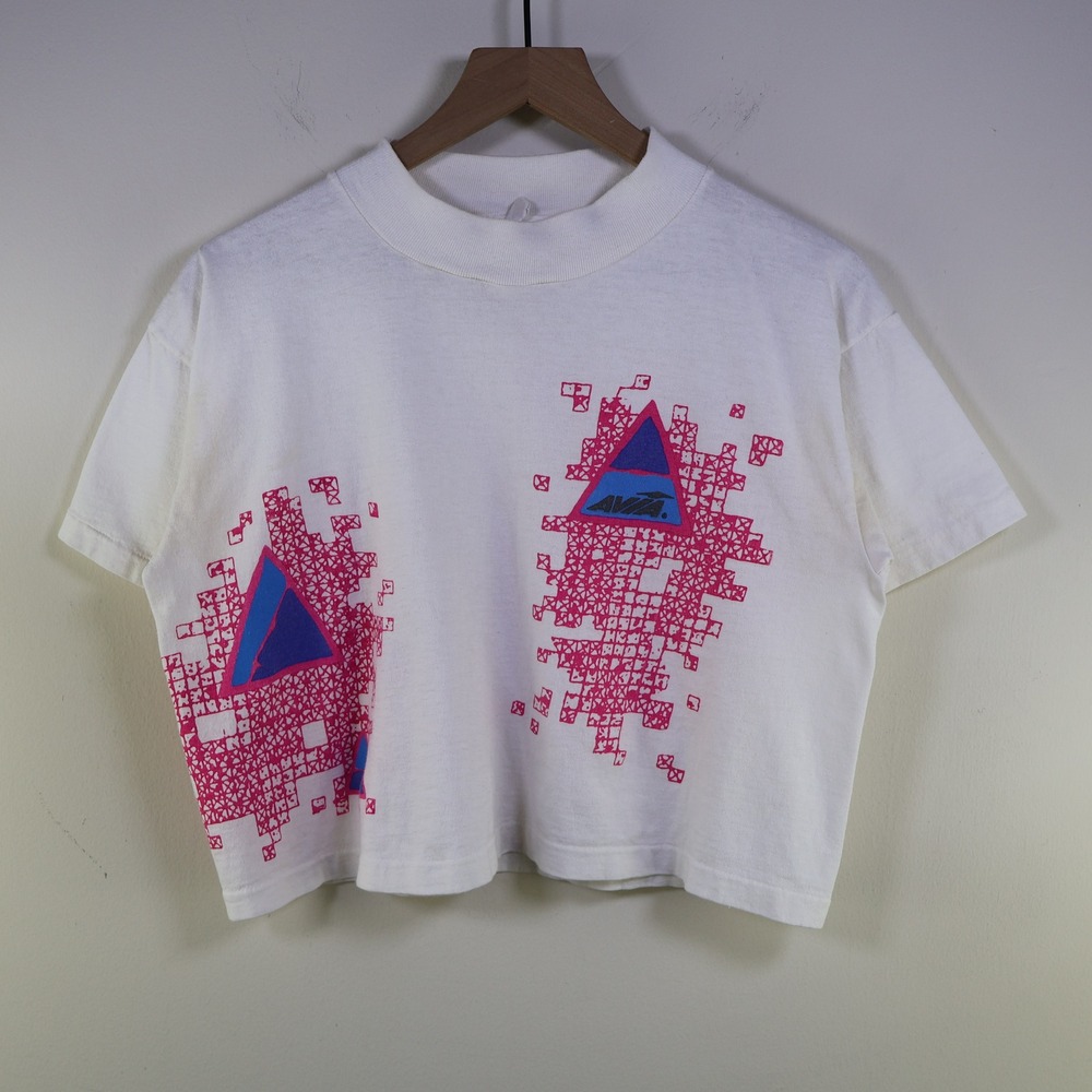 Vintage 90s Avia Graphic Cropped T-Shirt OS Neon Pink Blue Boxy Single Stitch